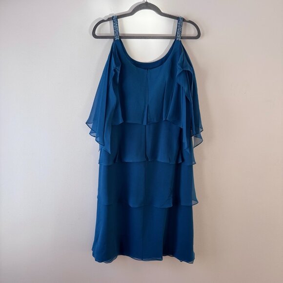 💃 NWT Alexander by Daymor Teal Cold Shoulder Tiered Dress Sz 8 –Wedding, Formal - Picture 4 of 12